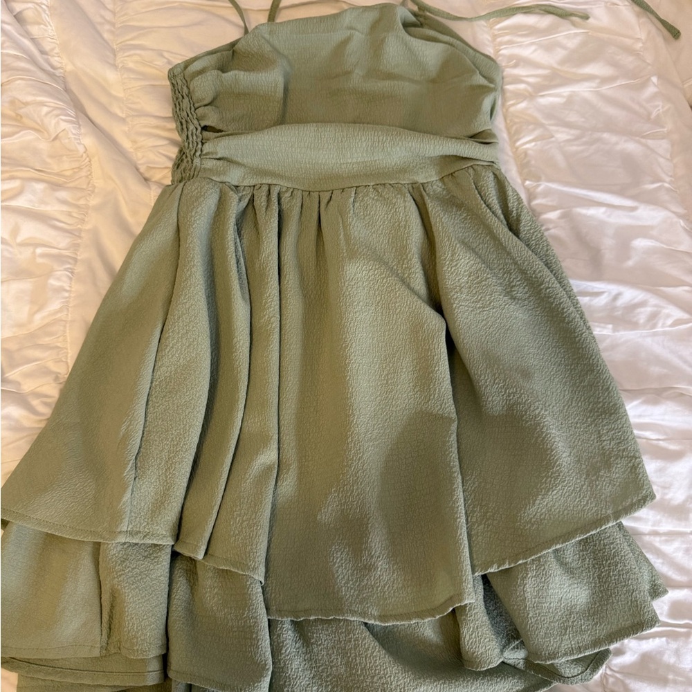 SHEIN Green Ruched Halter Mini Dress